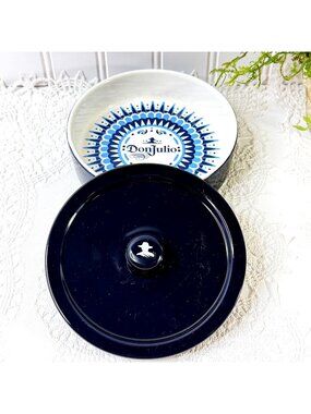 Don Julio 1942 Tequila Salt Rimmer Dish w/Lid Blue White Aztec Design 5.5" Bar